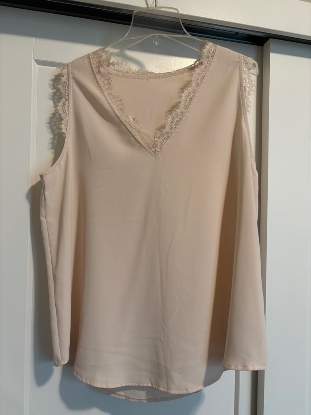 Lace-Trim V-Neck Sleeveless Top - Cream